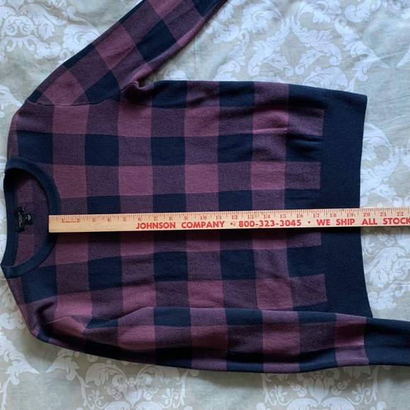 Ann Taylor Factory Crew Neck Sweater ~ Small ~ Blue/Violet Buffalo Plaid Check - Picture 9 of 15